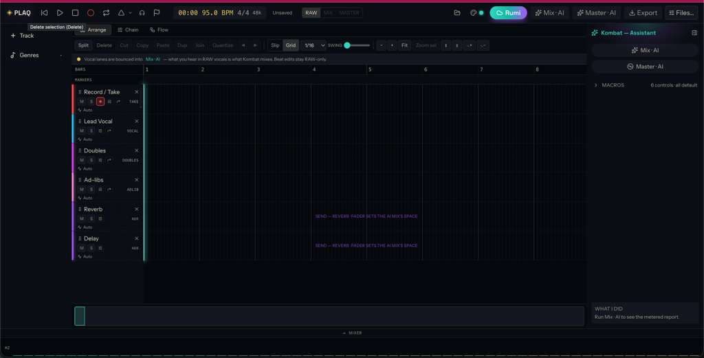Rumi arrange view with timeline and track list