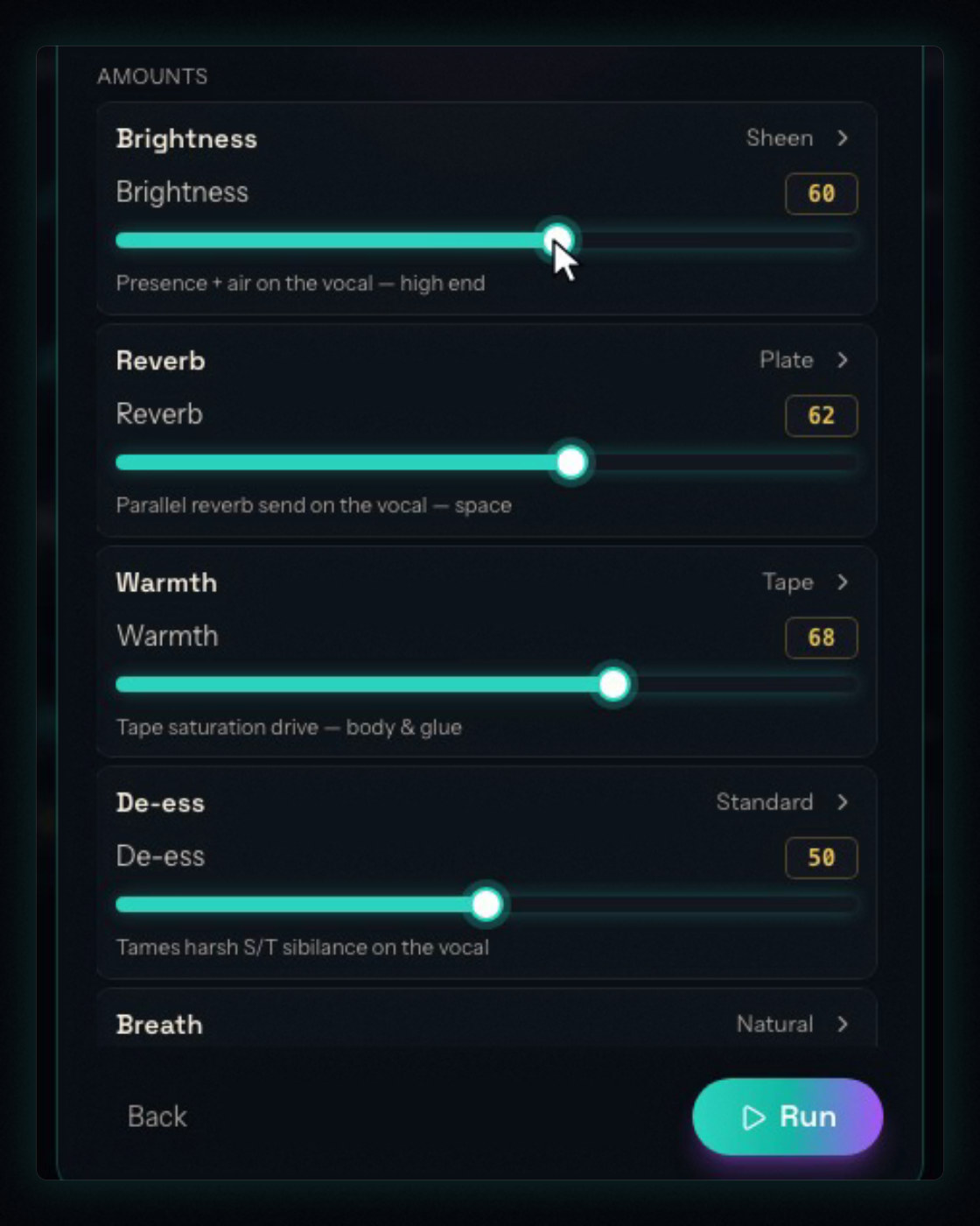 Pick your sound: the vocal sliders
